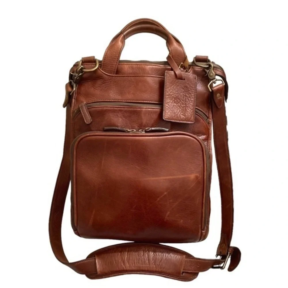 Allen Edmonds brown leather convertible backpack laptop bag carryon travel
